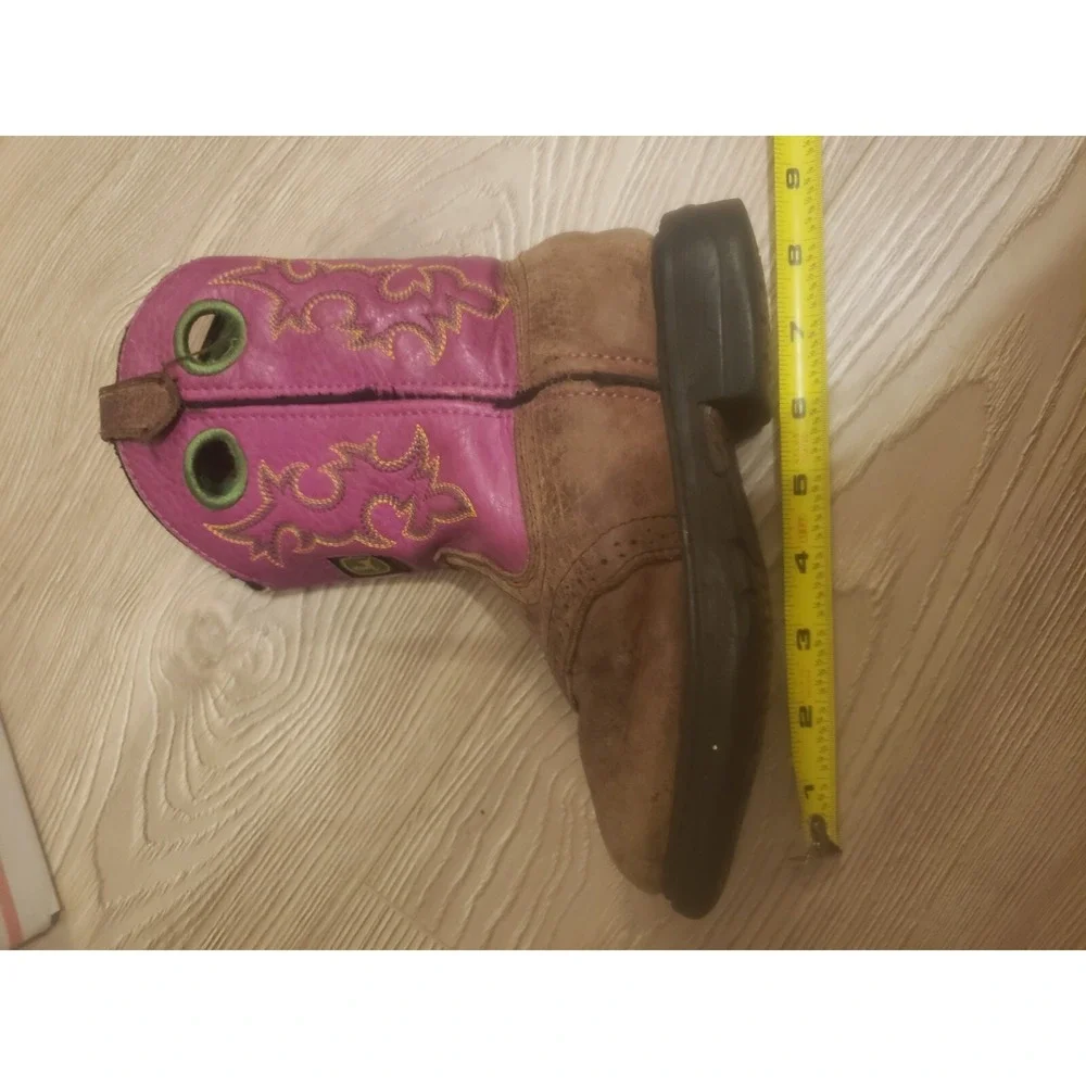 John Deere Childrens Girls Brown Camo Pink Stitching Pull On Boots Sz 2 western‎